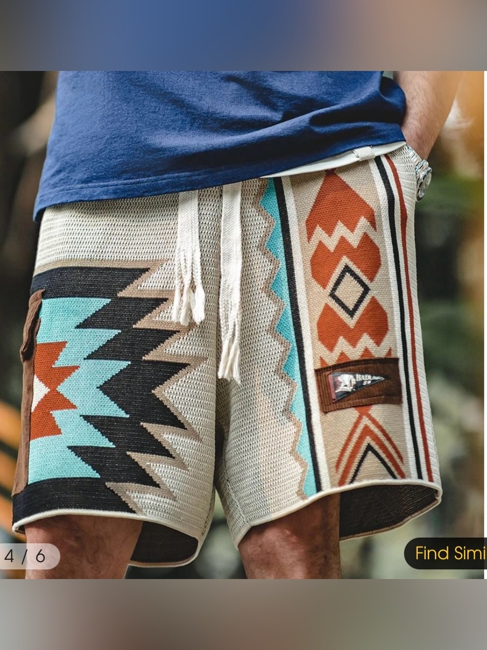 Maden Southwestern Aztec Knit Drawstring Shorts Western Ranch Festival Boho S